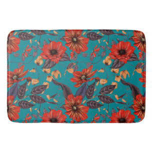 Tapis De Bain Modèle turquoise et rouge