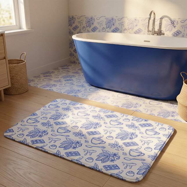 Tapis De Bain Modern Blue Toile Cacao and Chocolate Pattern (Créateur téléchargé)