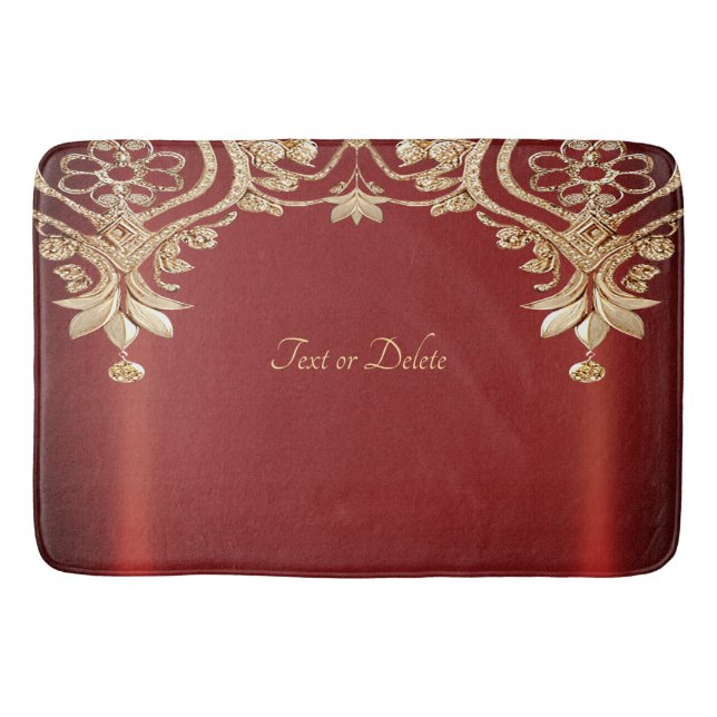 Tapis De Bain Modern Gold Red Floral Bath Mat (Devant)