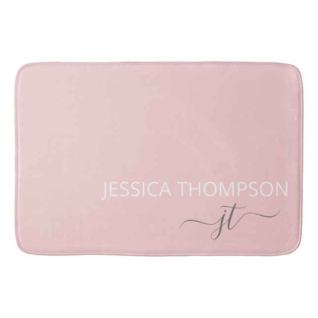 Tapis De Bain Moderne Blush Pink Simple Girl Monogramme Nom  (Devant)