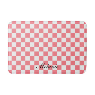 Tapis De Bain Moderne Blush rose et blanc À damiers