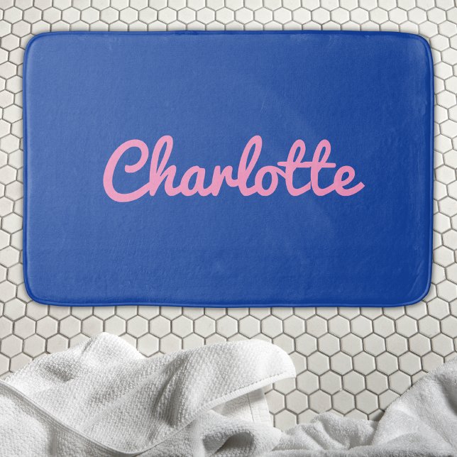 Tapis De Bain Moderne Chic Bleu rose Preppy Nom personnalisé ten (Créateur téléchargé)