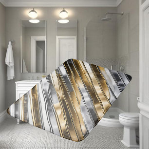 Tapis De Bain Moderne, cool, chic, motif à rayures argent et or