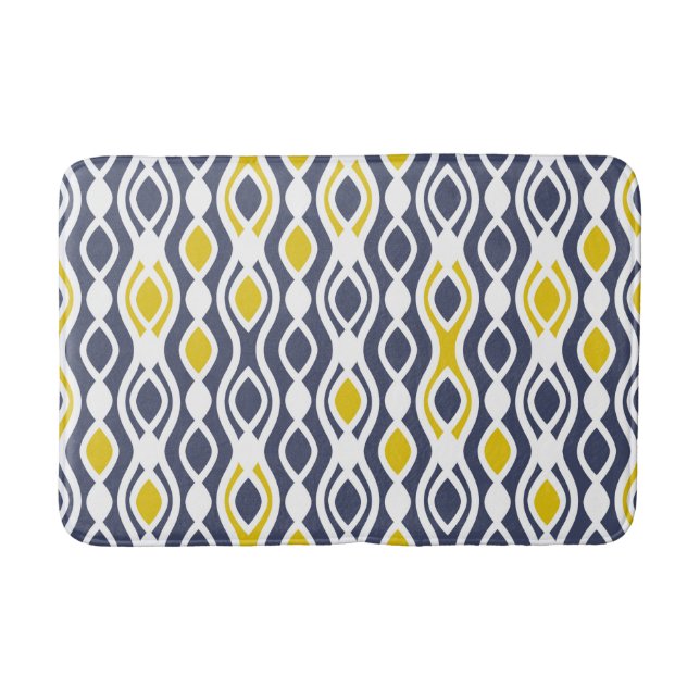 Tapis De Bain Moderne, élégant, ornement, bleu marine, jaune bla (Devant)