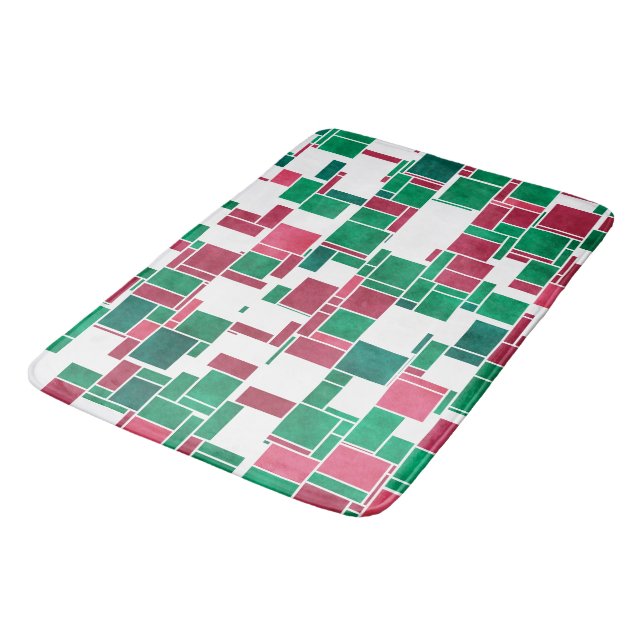 Tapis De Bain Moderne Gras Rouge et Vert Noël Mondrian (Angle)