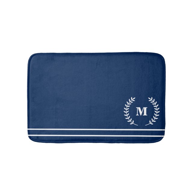 Tapis De Bain Moderne minimaliste Marine bleu Nom monogramme (Devant)