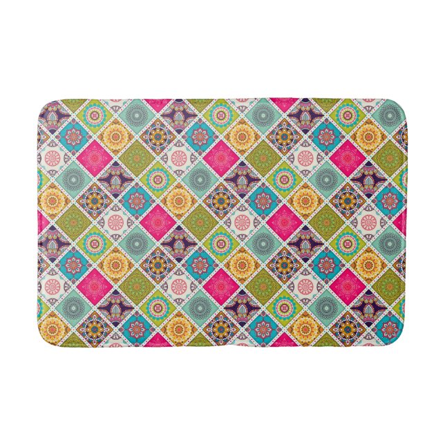 Tapis De Bain Moderne motif bleu rose rose marocain style Bath M (Devant)