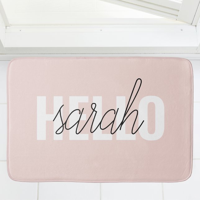 Tapis De Bain Moderne Pastel Rose Bonjour Et Vous Nom (Créateur téléchargé)