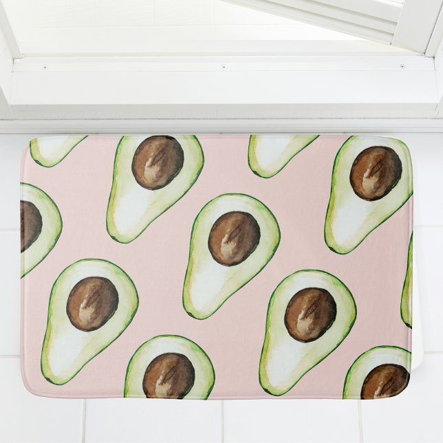 Tapis De Bain Moderne Pastel Rose Et Vert Motif Avocado (Créateur téléchargé)