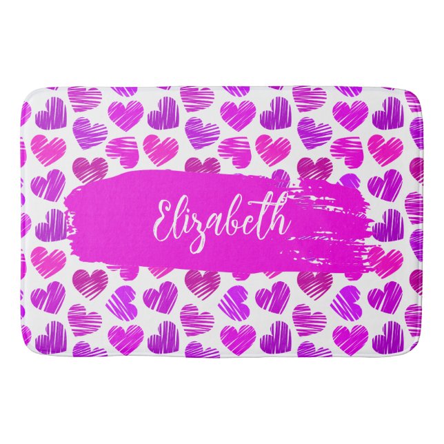 Tapis De Bain Moderne Purple Rose Doodled Hearts Valentine Nom (Devant)