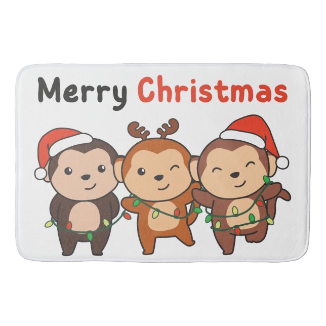 Tapis De Bain Monkey Christma Animals Monkeys Merry Christmas (Devant)