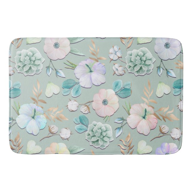Tapis De Bain Monnaie d'été Vert Gold Lialc Pink Floral (Devant)