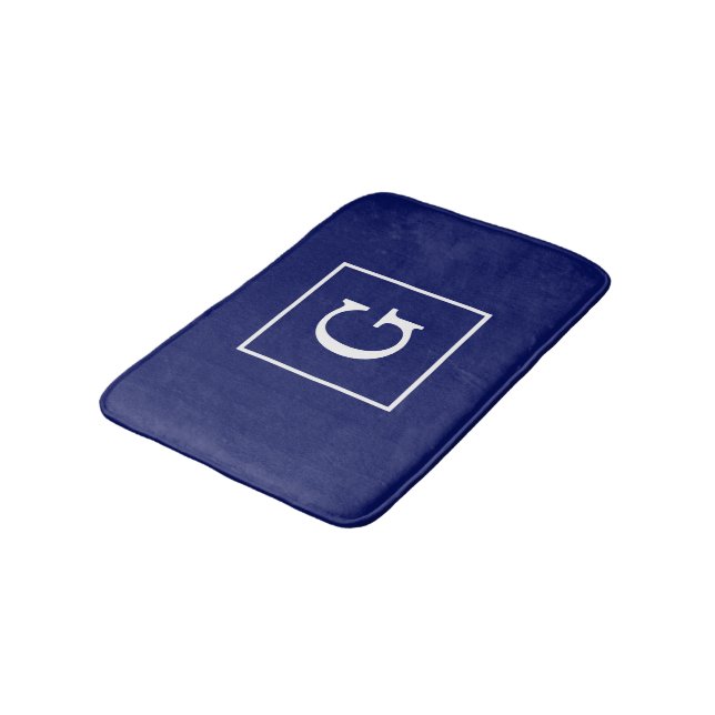 Tapis De Bain Monogram initial de la Navy Blue White Framed (Angle)