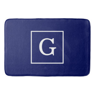 Tapis De Bain Monogram initial de la Navy Blue White Framed
