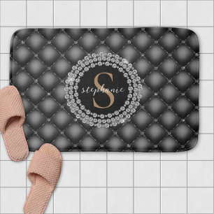 Tapis De Bain Monogram Or Orné De Diamants Noirs Élégant Luxe