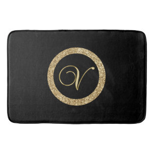 Tapis De Bain Monogram V, élégant script doré