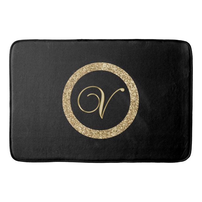 Tapis De Bain Monogram V, élégant script doré (Devant)