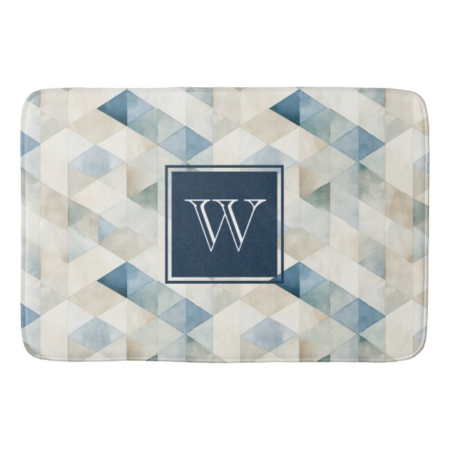 Tapis De Bain Monogramme Bain Motif Abstrait Bleu Tranquil Beach (Devant)