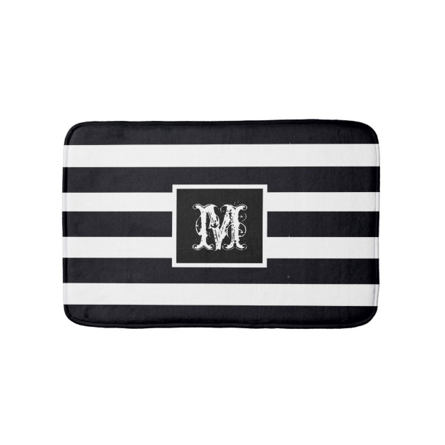 Tapis De Bain Monogramme Bath Mat Bath Rug Classique noir et bla (Devant)