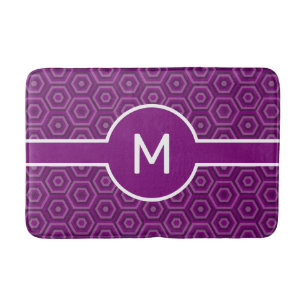 Tapis De Bain Monogramme blanc moderne sur géométrique violet