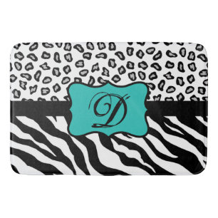 Tapis De Bain Monogramme blanc noir de peau de léopard de zèbr