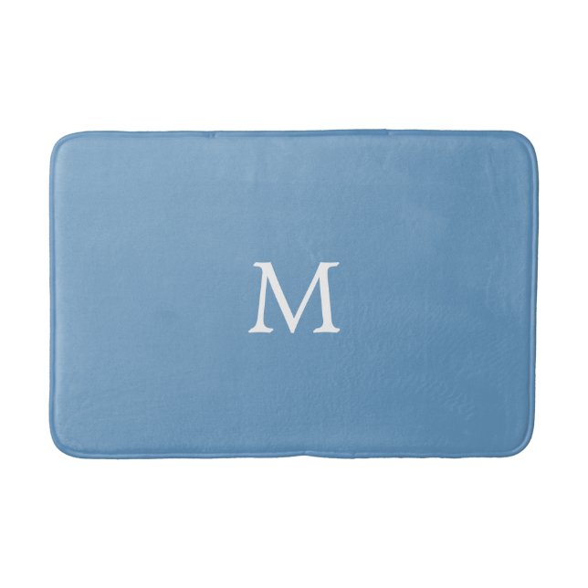 Tapis De Bain Monogramme blanc sur bleu moyen (Devant)