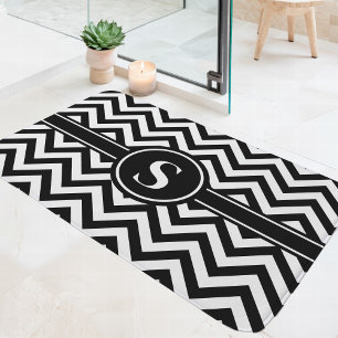 Tapis De Bain Monogramme Chevron Noir Et Blanc