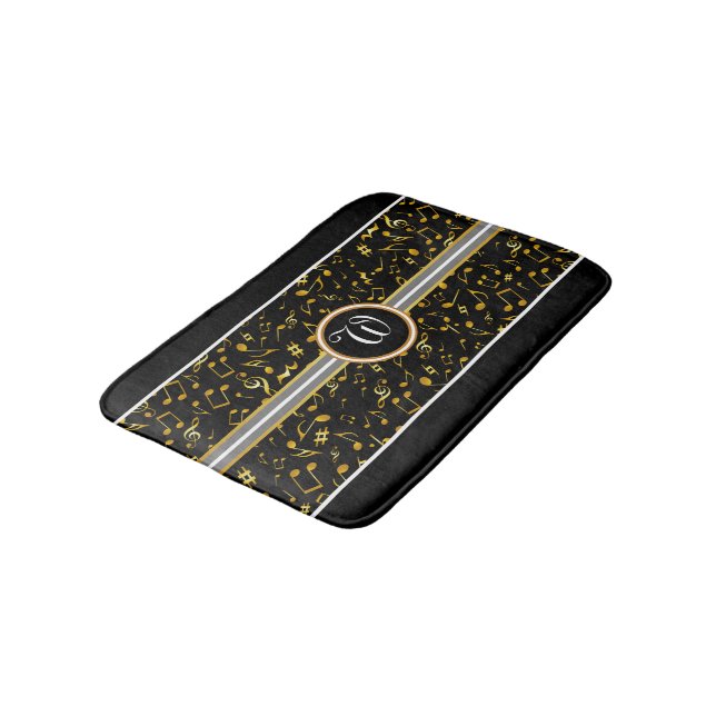 Tapis De Bain Monogramme classique avec Gold Music Notes sur BLA (Angle)