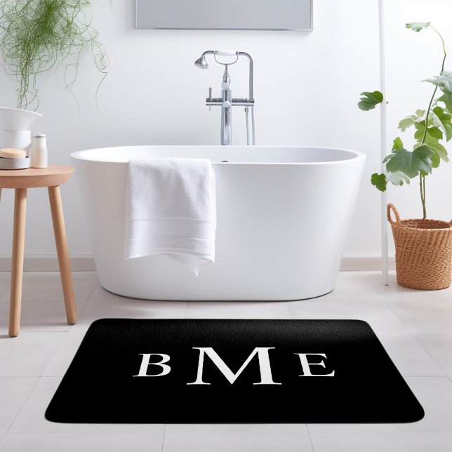 Tapis De Bain Monogramme classique noir et blanc | Couleurs modi (Créateur téléchargé)
