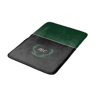 Tapis De Bain Monogramme de Antlers de Cerfs Noirs Vert