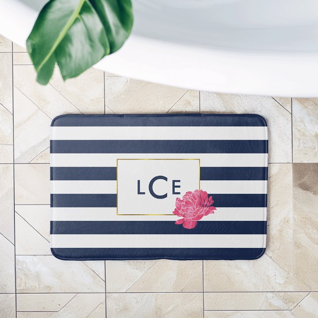 Tapis De Bain Monogramme de bain de marmite et de poitrine rose (Créateur téléchargé)