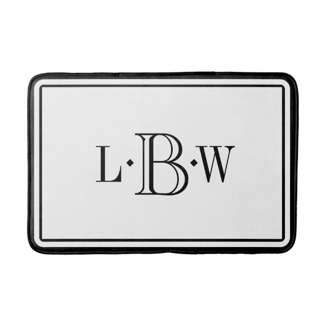 Tapis De Bain Monogramme de bordure noire classique (Devant)