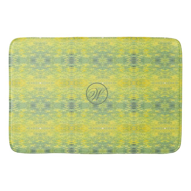 Tapis De Bain Monogramme de conception abstraite jaune et vert (Devant)