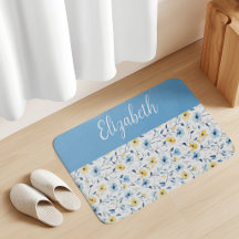 Monogramme de fleur sauvage aquarelle bleue et jau