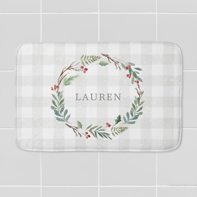 Tapis De Bain Monogramme de la couronne de fleurs d'hiver de Noë (Créateur téléchargé)