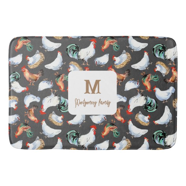 Tapis De Bain Monogramme de la ferme de la famille du poulet (Devant)