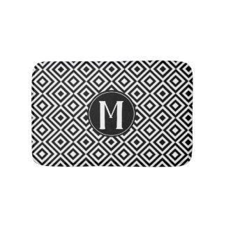 Tapis De Bain Monogramme de Motif de diamant géométrique noir et