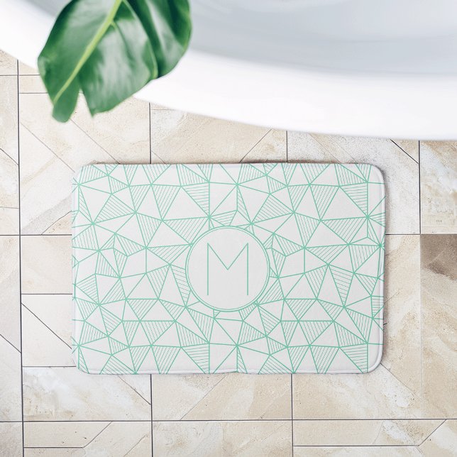Tapis De Bain Monogramme de Motif géométrique moderne et blanc (Créateur téléchargé)
