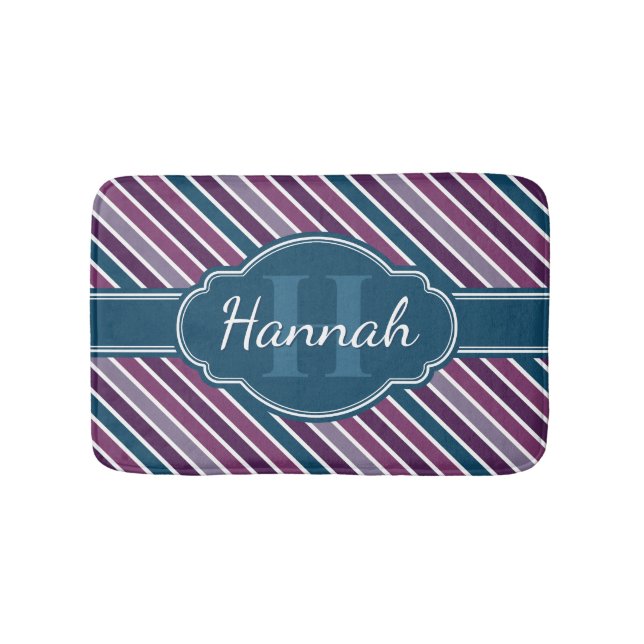 Tapis De Bain Monogramme de Motif Turquoise Gras Violet (Devant)