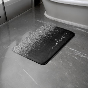 Tapis De Bain Monogramme de nom féminin écriture pailletée argen