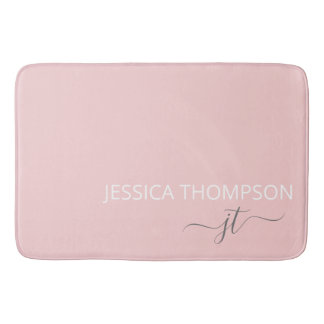 Tapis De Bain Monogramme de nom girly simple rose moderne 