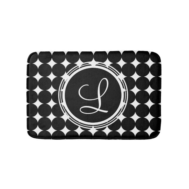 Tapis De Bain Monogramme de point Polka Noir (Devant)