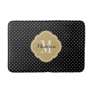 Tapis De Bain Monogramme de points minuscules noir et or