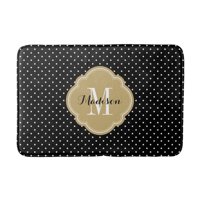 Tapis De Bain Monogramme de points minuscules noir et or (Devant)