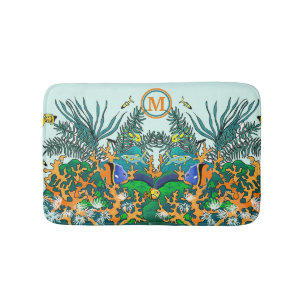 Tapis De Bain Monogramme de poissons tropicaux de Coral Reef