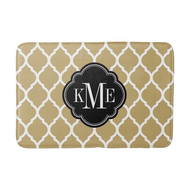 Tapis De Bain Monogramme de Quatrefoil en or et noir marocain (Devant)