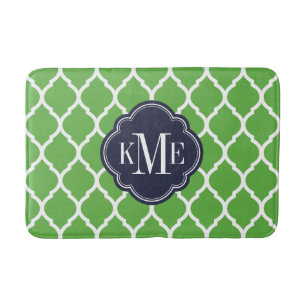 Tapis De Bain Monogramme de Quatrefoil Marocain Vert et Marine
