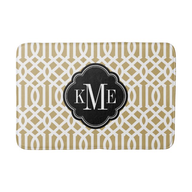 Tapis De Bain Monogramme de treillis or et noir (Devant)