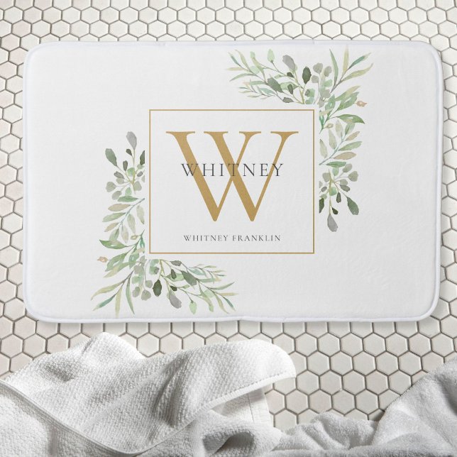 Tapis De Bain Monogramme de verdure en or (Créateur téléchargé)