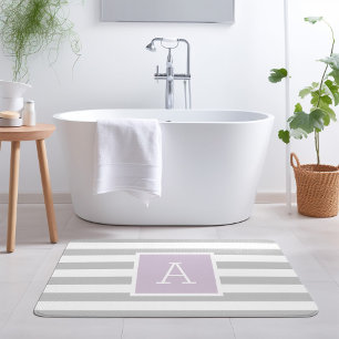 Tapis De Bain Monogramme des rayures Lilac et Grey   Couleurs mo